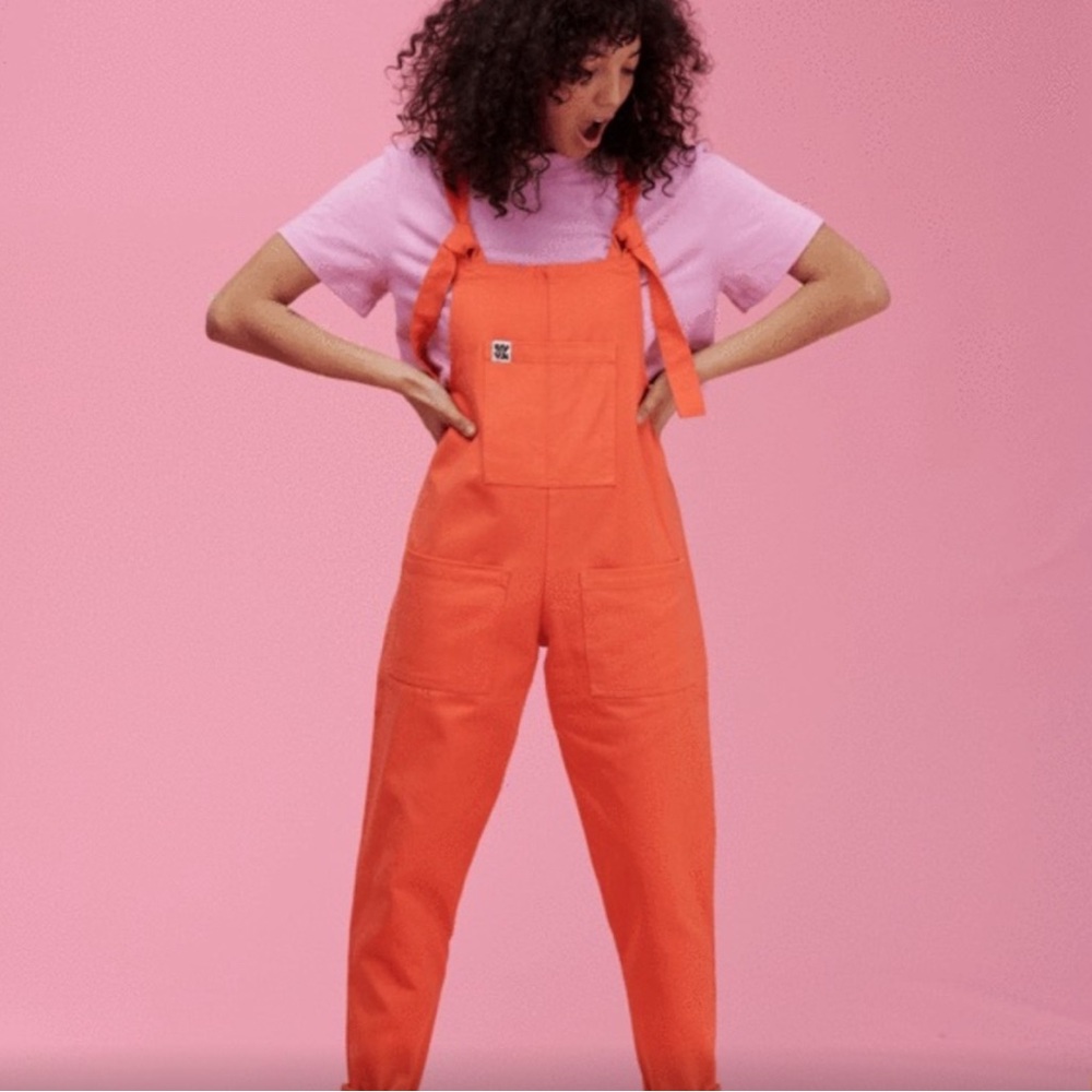 Lucy and Yak Atlas Organic Heavy Cotton Twill Dungarees in Living Coral S30